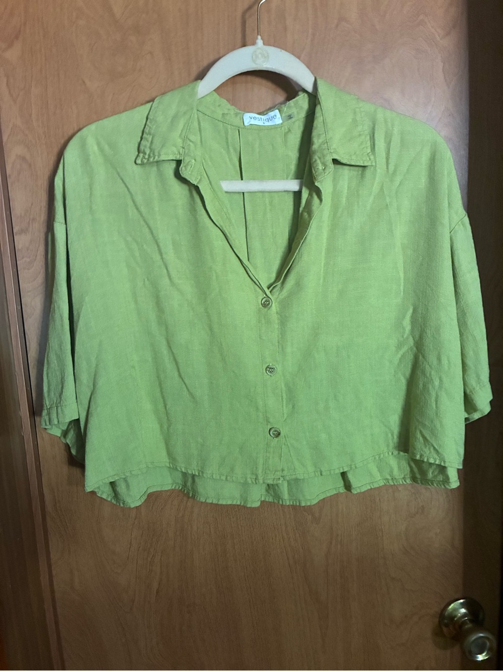 Lime Green Cropped Button-Front Shirt
